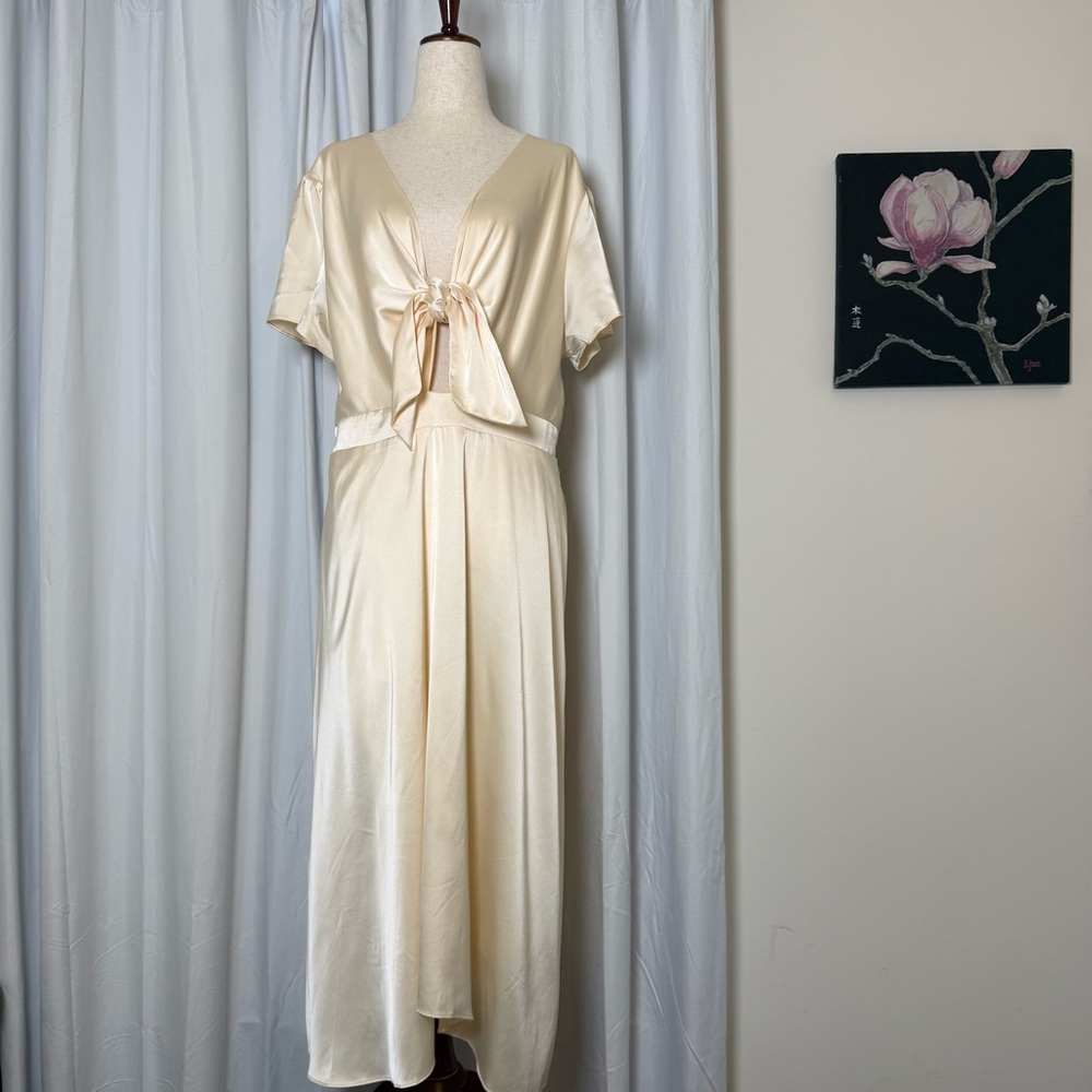 Baltic Born Ivory Satin Tie Front Maxi Dress XXL
